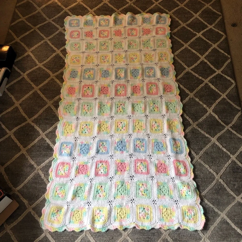 Granny, square, crocheted,‎ blanket Pastel Crochet Throw Blanket